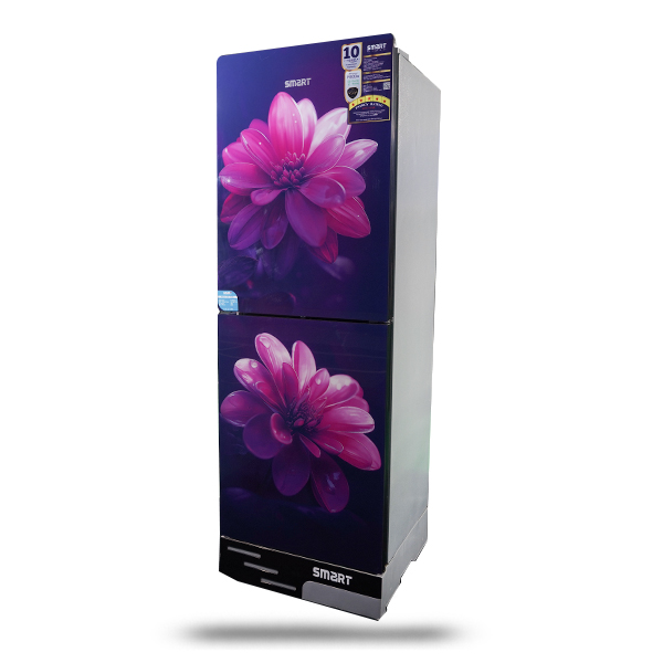 SMART Glass Door Refrigerator SER-196BS – 196 Liter | Fireworks Lily Flower Design | Bottom Mount Fridge