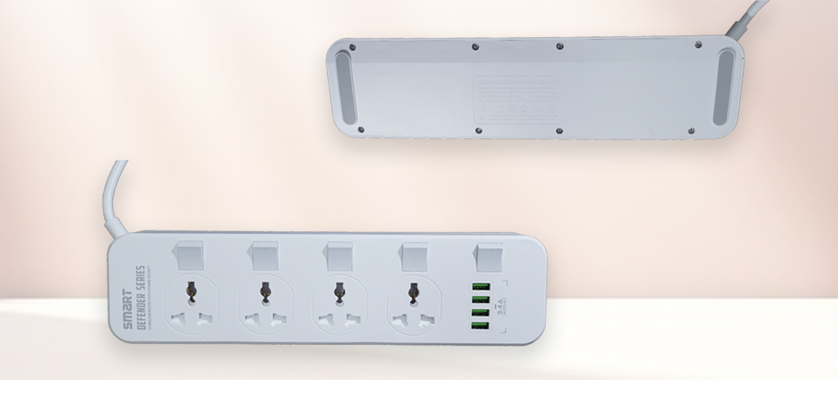 SMART SEE-PE44L 4-Port Power Socket with 4 USB Ports and Overload Protection