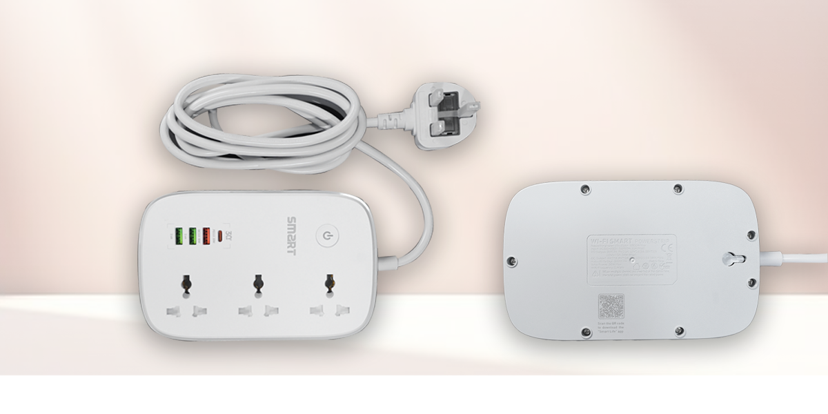 SMART SEE-PE34L Wi-Fi Smart Power Strip with 3 Sockets, USB-C, and Fast Charging